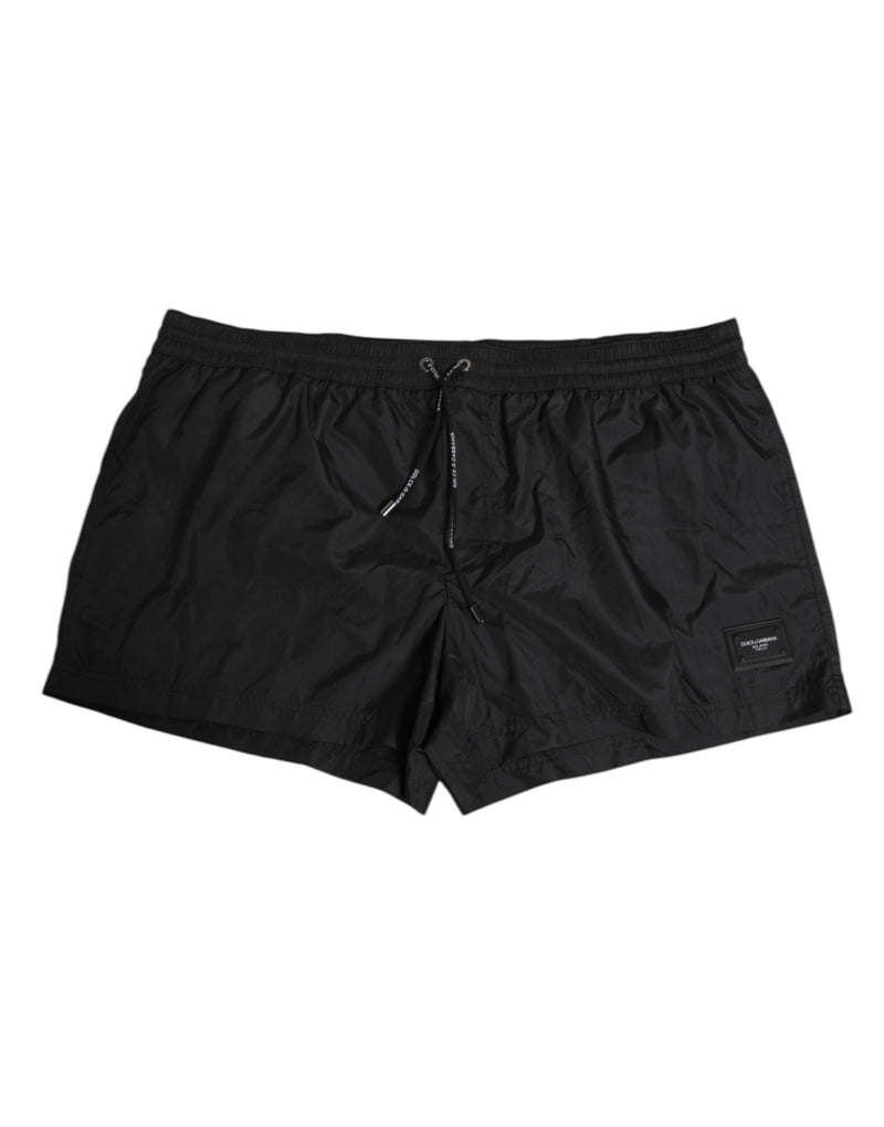 Black Logo Polyester Beachwear Shorts Swimwear