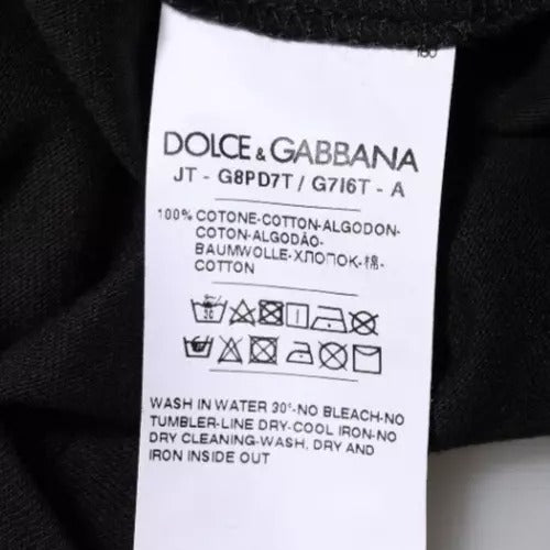 Black Logo Print Cotton Crew Neck T-shirt-Dolce & Gabbana-LabelTerrace.com