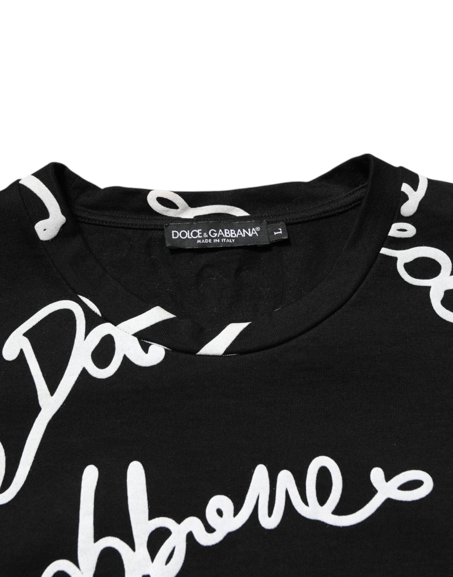 Black Logo Print Cotton Crew Neck T-shirt-Dolce & Gabbana-LabelTerrace.com