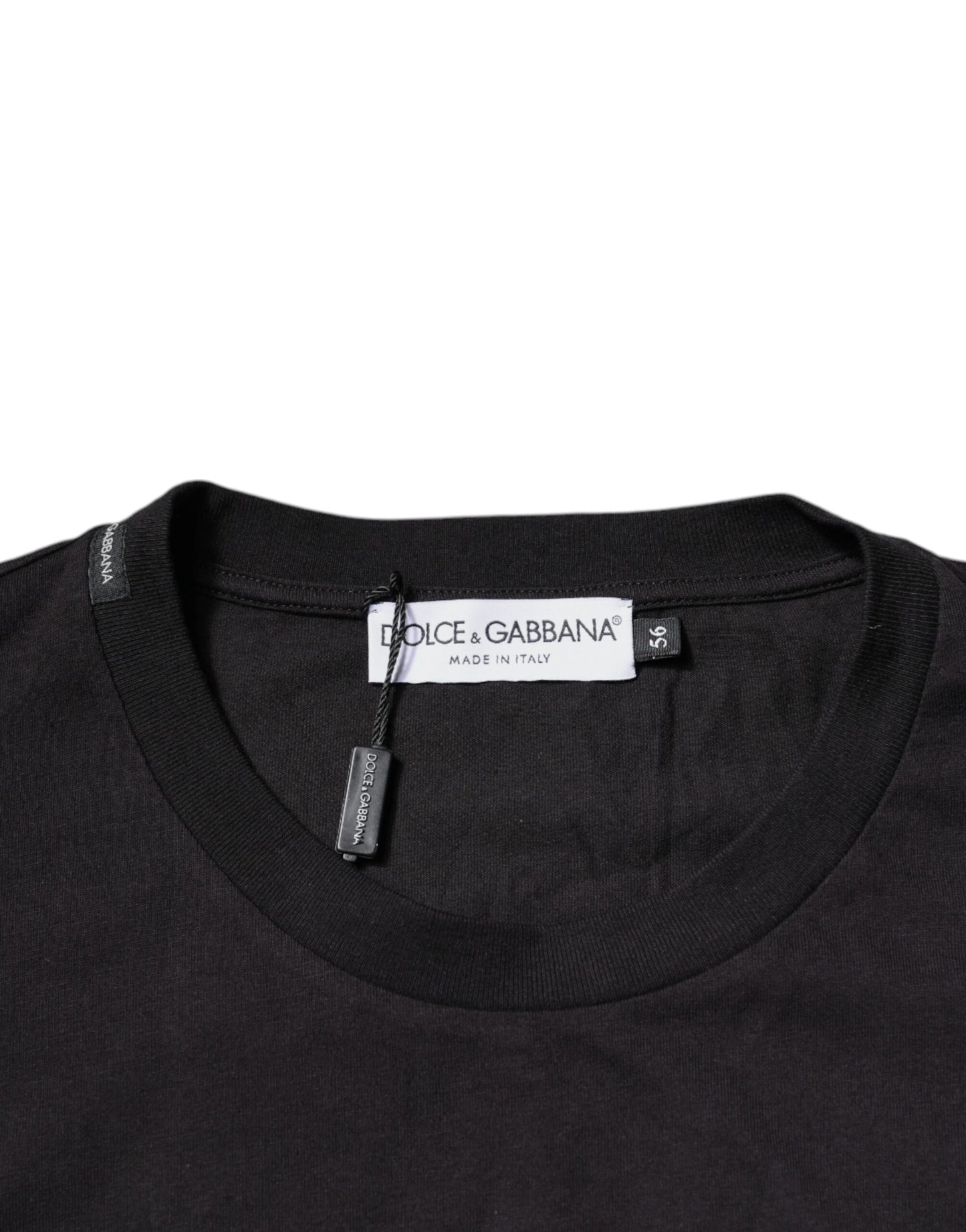 Black Logo Print Cotton Crew Neck T-shirt-Dolce & Gabbana-LabelTerrace.com