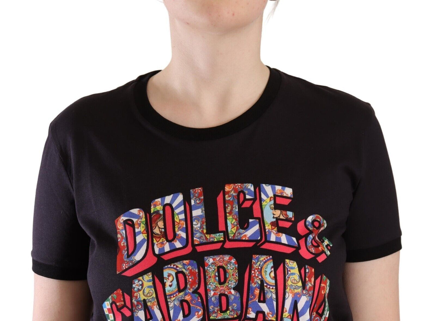 Black Logo Print Cotton Crew Neck Tee T-shirt-Dolce & Gabbana-LabelTerrace.com