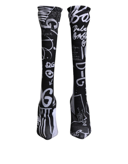 Black Logo Stretch Heels High Boots Shoes-Dolce & Gabbana-LabelTerrace.com