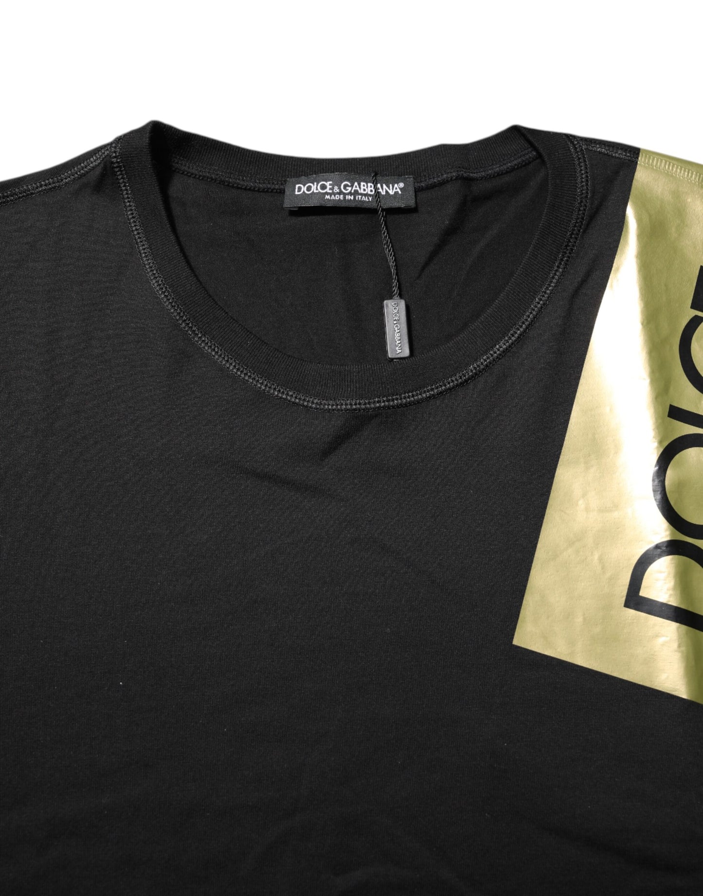 Black Logo Tape Cotton Men Crew Neck T-shirt-Dolce & Gabbana-LabelTerrace.com