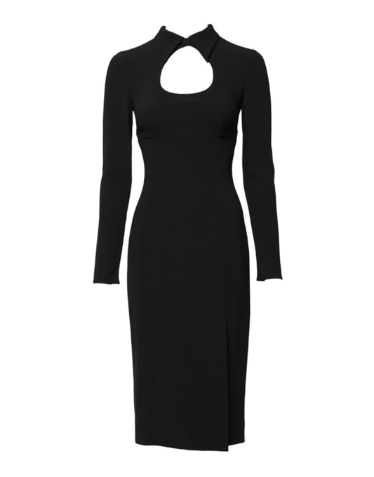 Black Long Sleeves Bodycon Sheath Midi Dress-Dolce & Gabbana-LabelTerrace.com