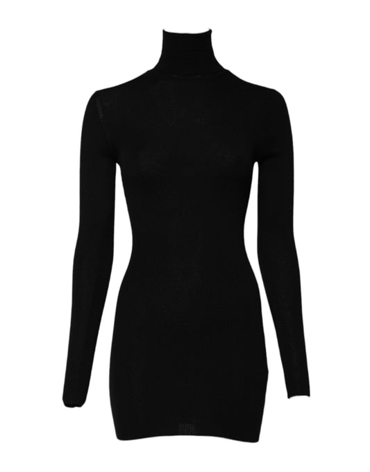 Black Long Sleeves Turtle Neck Mini Dress-Dolce & Gabbana-LabelTerrace.com