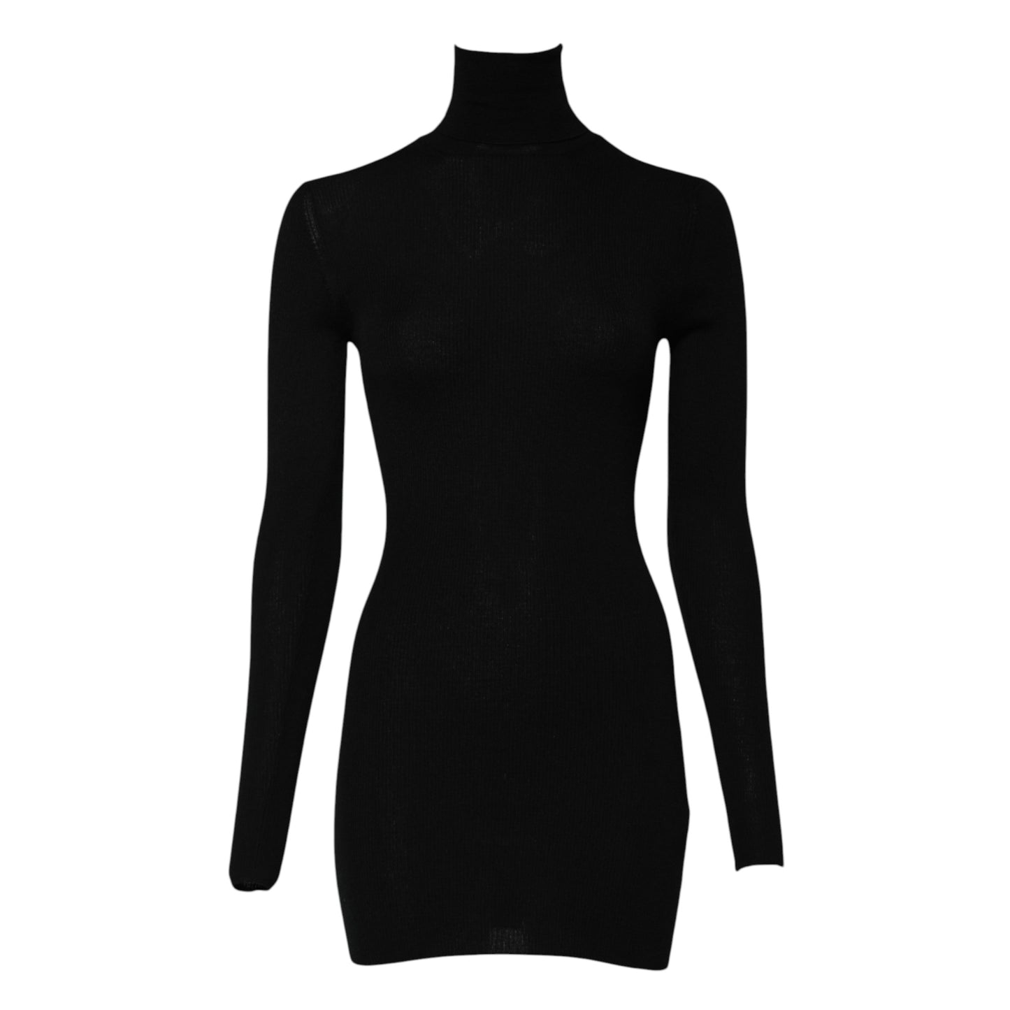 Black Long Sleeves Turtle Neck Mini Dress-Dolce & Gabbana-LabelTerrace.com
