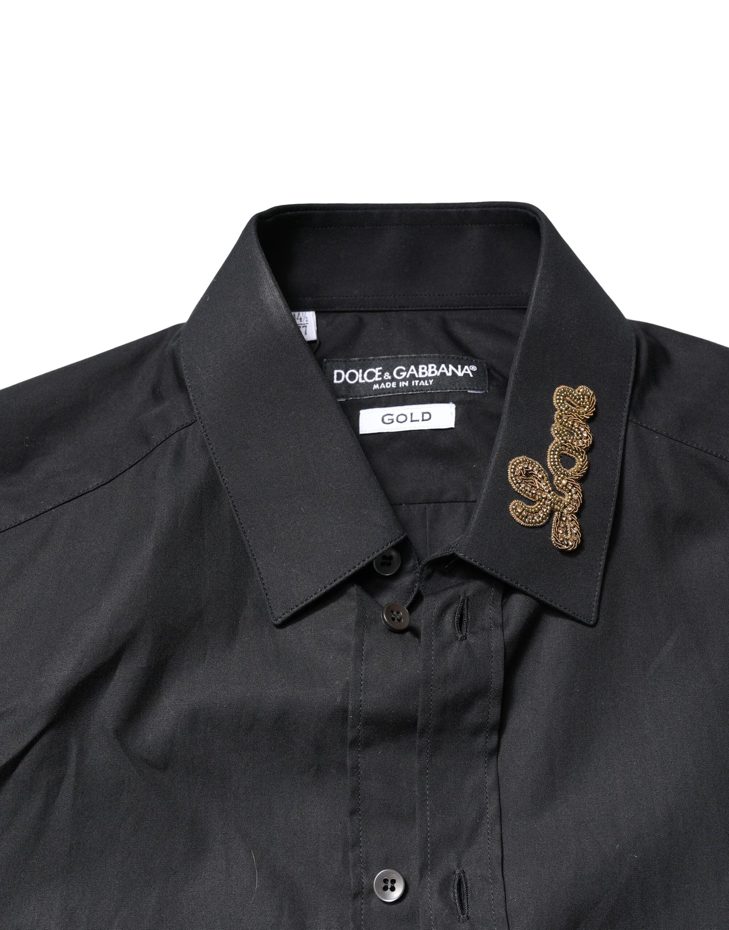 Black Love Embroidery GOLD Formal Dress Shirt-Dolce & Gabbana-LabelTerrace.com