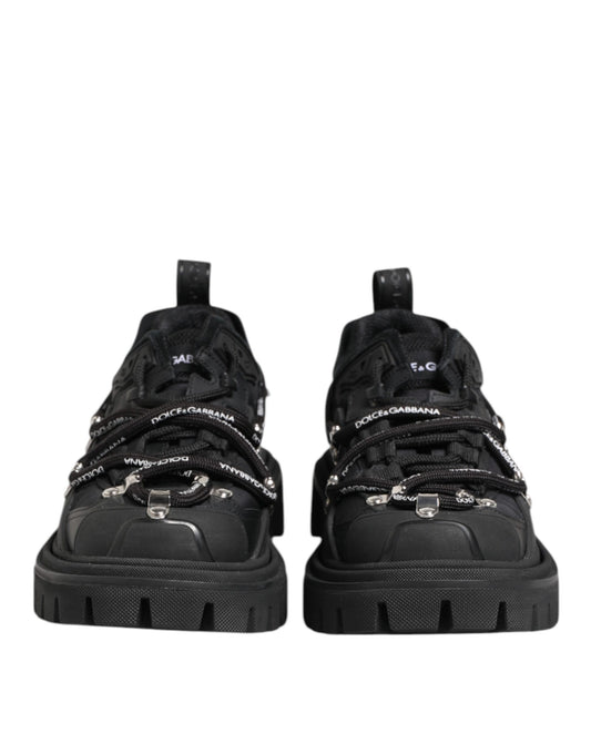 Black Low Top Lace Up Trekking Sneakers Shoes-Dolce & Gabbana-LabelTerrace.com