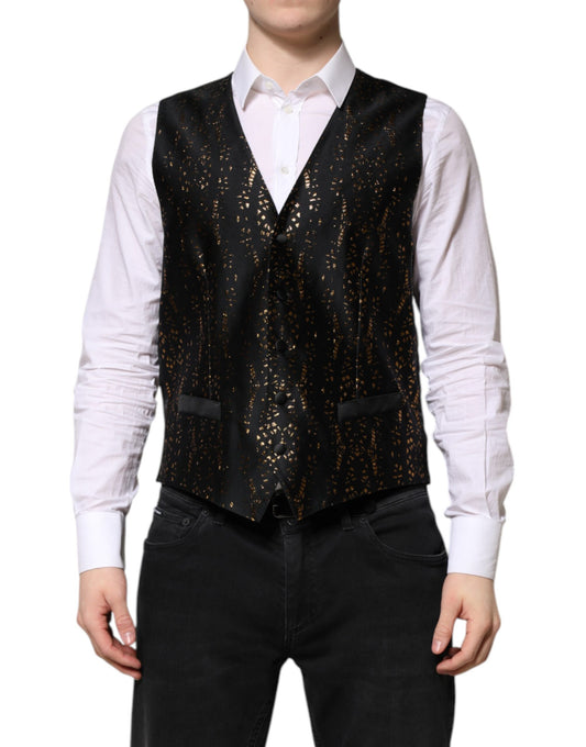 Black Lurex Dress Formal Men Waistcoat Vest-Dolce & Gabbana-LabelTerrace.com