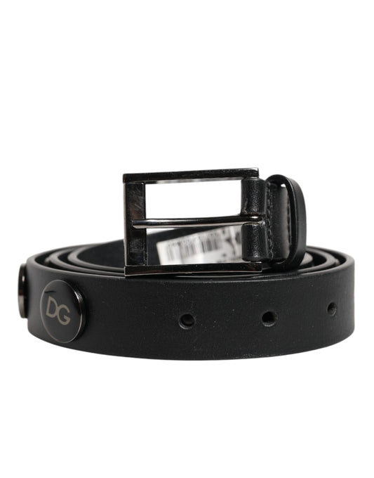 Black Luxury Leather DG Studs Buckle Belt-Dolce & Gabbana-LabelTerrace.com