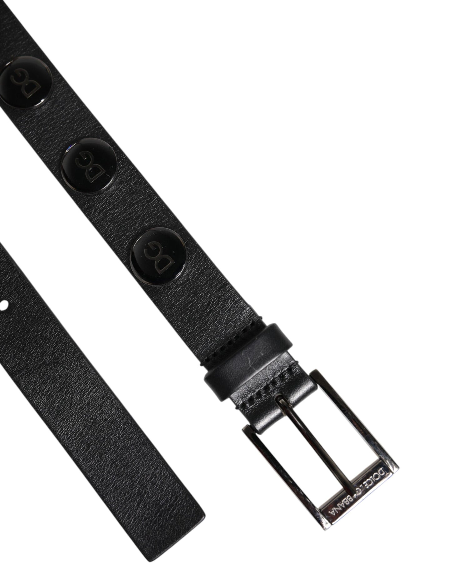 Black Luxury Leather DG Studs Buckle Belt-Dolce & Gabbana-LabelTerrace.com