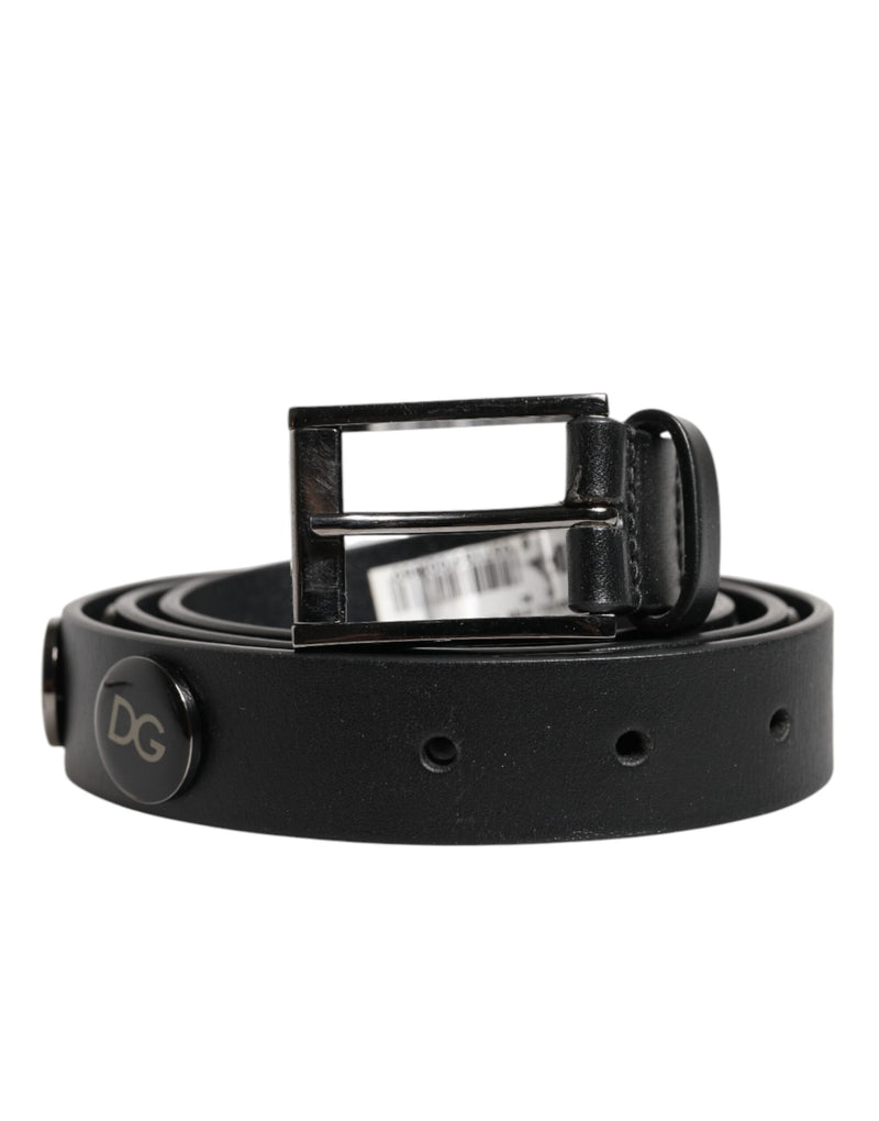 Black Luxury Leather DG Studs Buckle Belt-Dolce & Gabbana-LabelTerrace.com