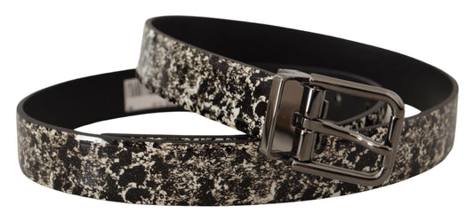 Black Marble Print Leather Gray Logo Belt-Dolce & Gabbana-LabelTerrace.com