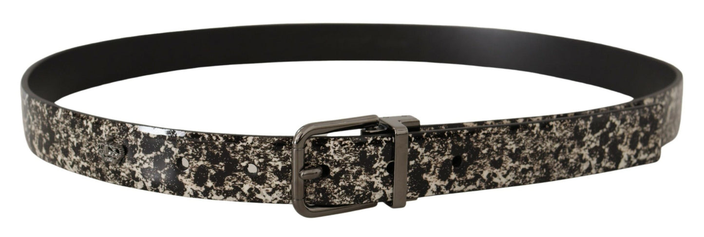 Black Marble Print Leather Gray Logo Belt-Dolce & Gabbana-LabelTerrace.com