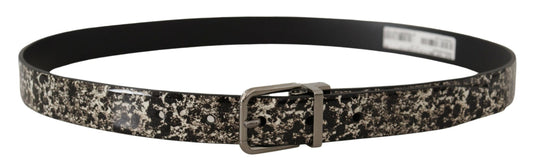 Black Marble Print Leather Silver Logo Buckle Belt-Dolce & Gabbana-LabelTerrace.com