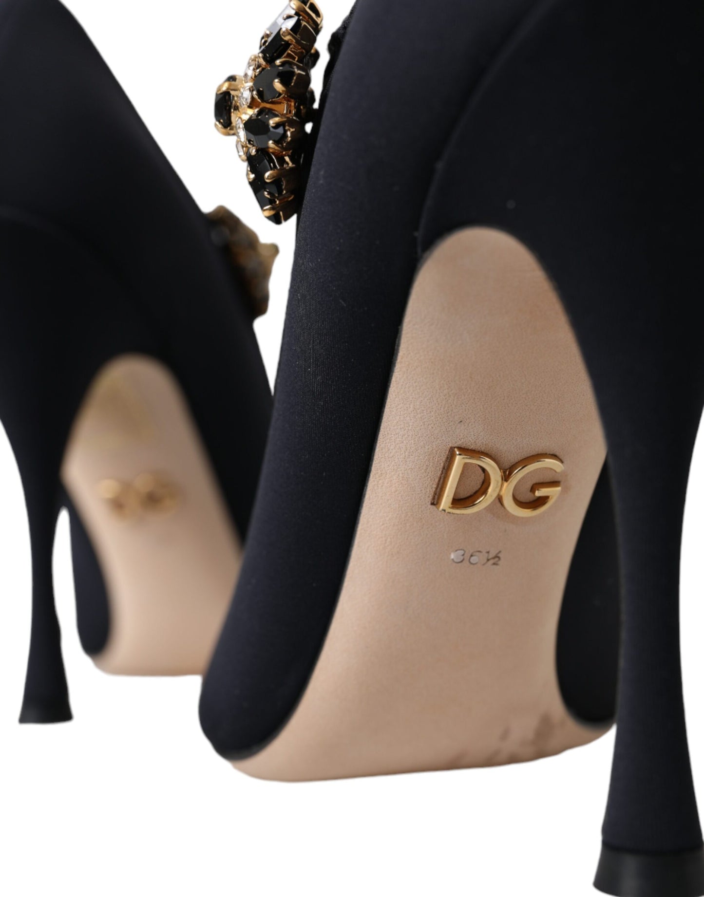 Black Mary Jane Jersey Crystal Pumps Shoes-Dolce & Gabbana-LabelTerrace.com