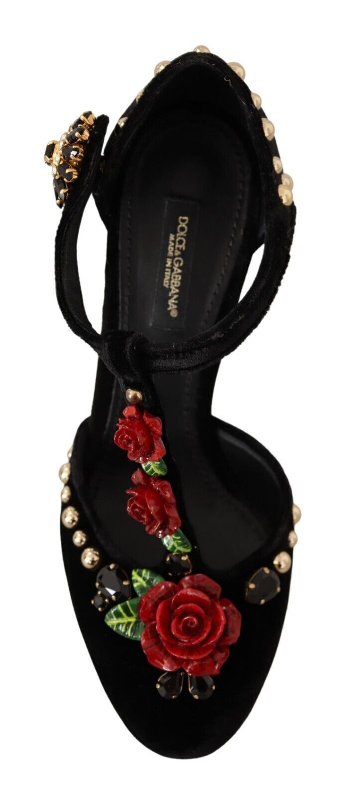 Black Mary Jane Pumps Roses Crystals Shoes-Dolce & Gabbana-LabelTerrace.com