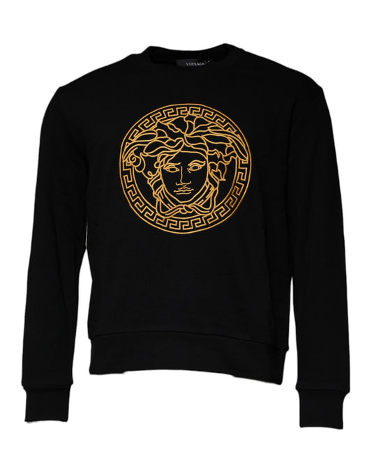 Black Medusa Embroidery Crew Neck Pullover Sweater-Versace-LabelTerrace.com