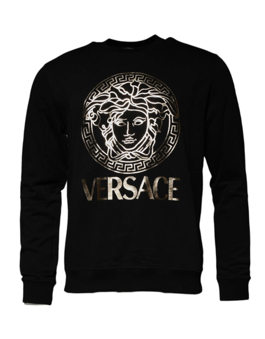 Black Medusa Fleece Men Crew Neck Sweatshirt Sweater-Versace-LabelTerrace.com