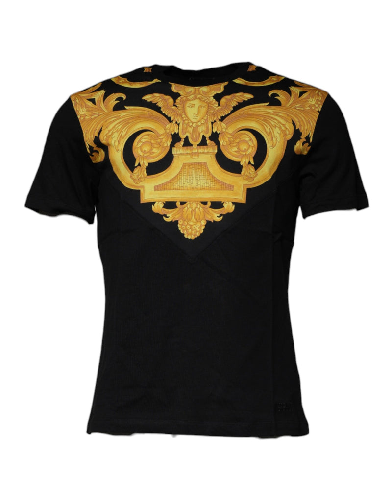 Black Medusa Print Cotton Crew Neck T-shirt-Versace-LabelTerrace.com