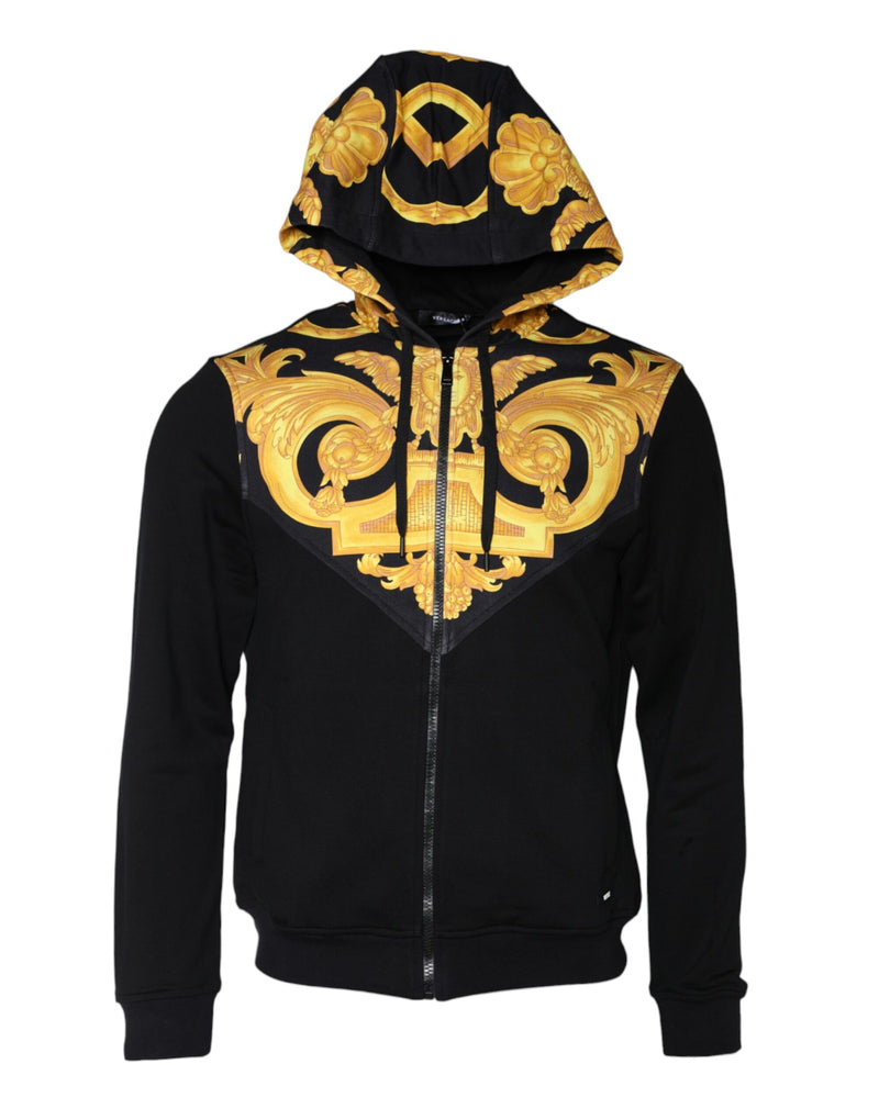 Black Medusa Print Cotton Full Zip HoodieSweatshirt Sweater-Versace-LabelTerrace.com