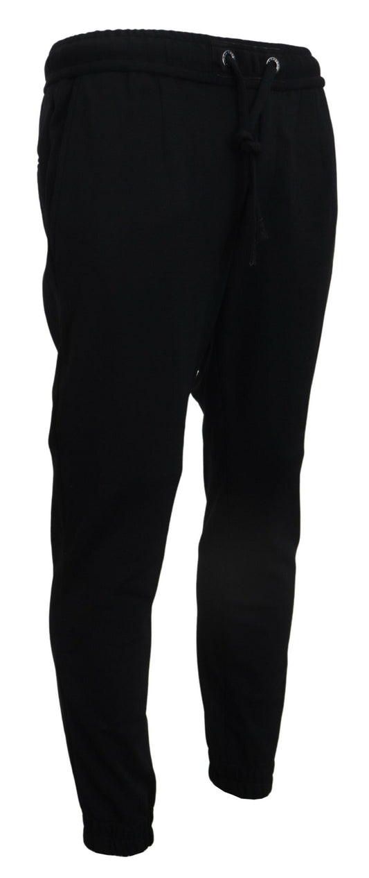 Black Mens Sport Wool Sweatpants Pants-Dolce & Gabbana-LabelTerrace.com
