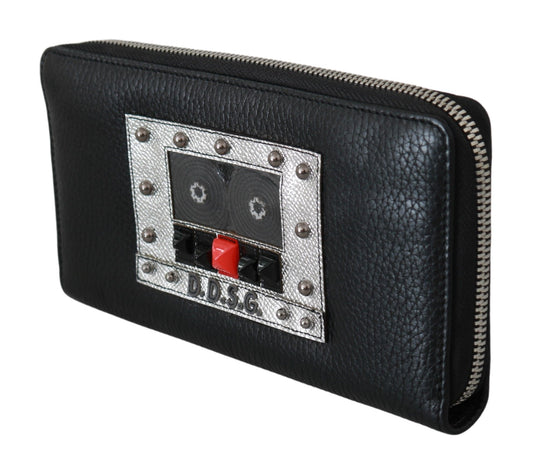 Black Mens Zipper Continental Purse 100% Leather Wallet-Dolce & Gabbana-LabelTerrace.com