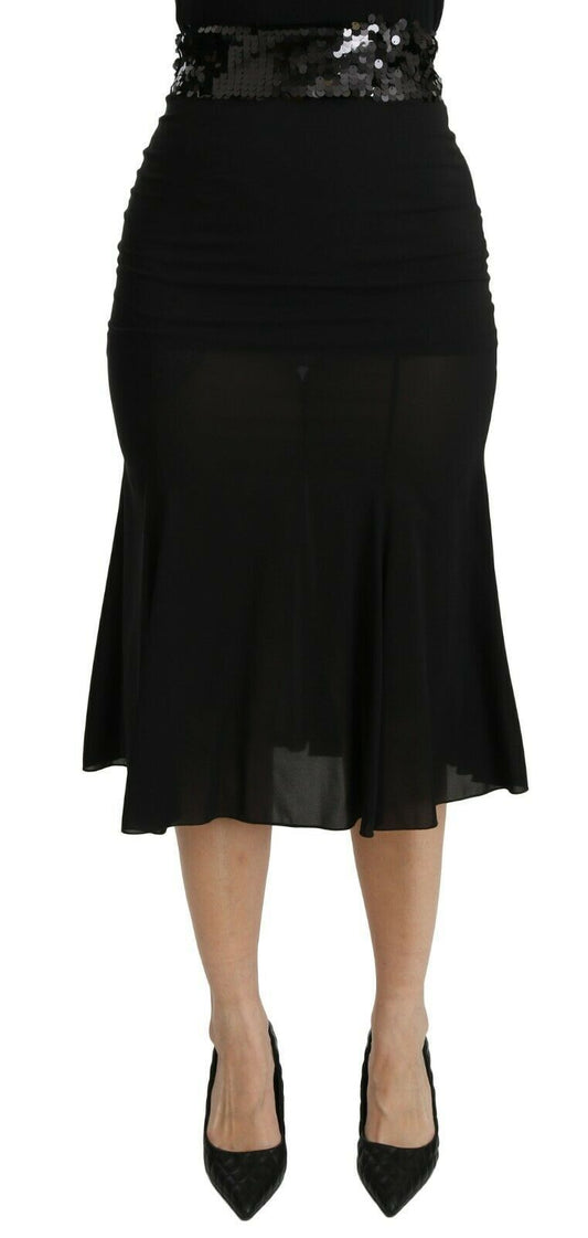 Black Mermaid High Waist Midi Silk Skirt-Dolce & Gabbana-LabelTerrace.com