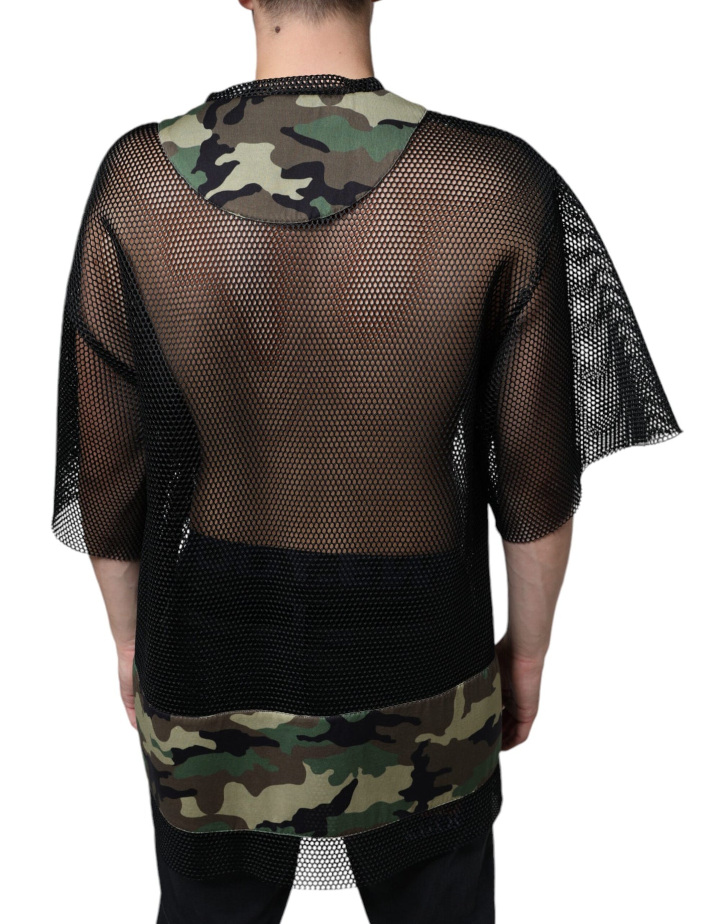 Black Mesh Camouflage Short Sleeves T-shirt-Dolce & Gabbana-LabelTerrace.com