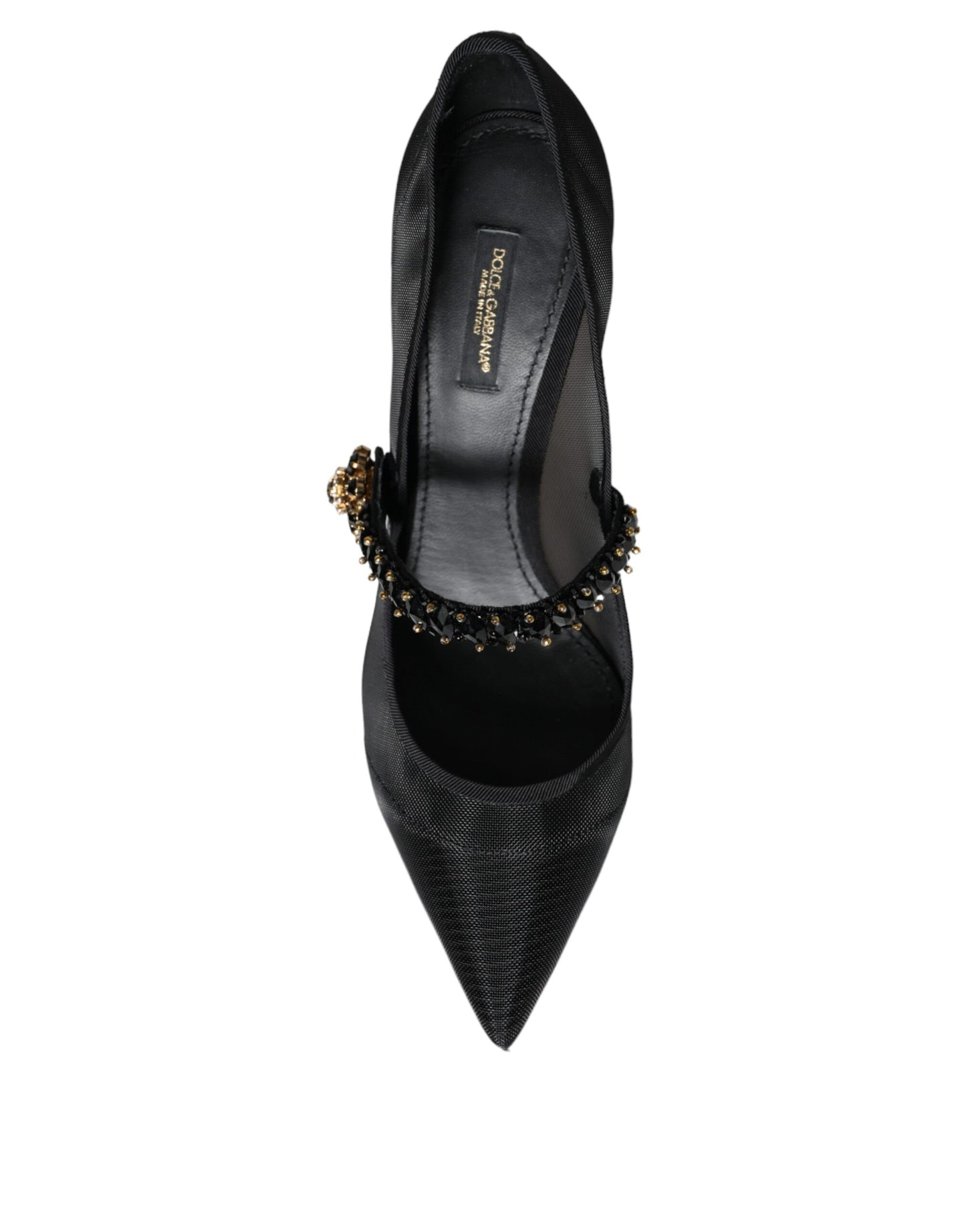 Black Mesh Mary Jane Crystal Heel Pumps Shoes-Dolce & Gabbana-LabelTerrace.com