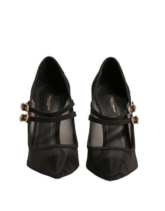 Black Mesh Mary Jane High Heels Pumps Shoes-Dolce & Gabbana-LabelTerrace.com