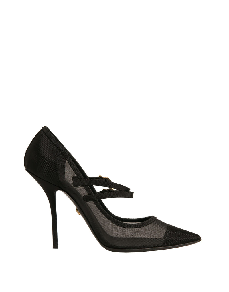 Black Mesh Mary Jane High Heels Pumps Shoes-Dolce & Gabbana-LabelTerrace.com