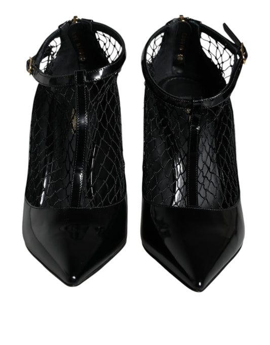 Black Mesh Patent Leather Heels Pumps Shoes-Dolce & Gabbana-LabelTerrace.com