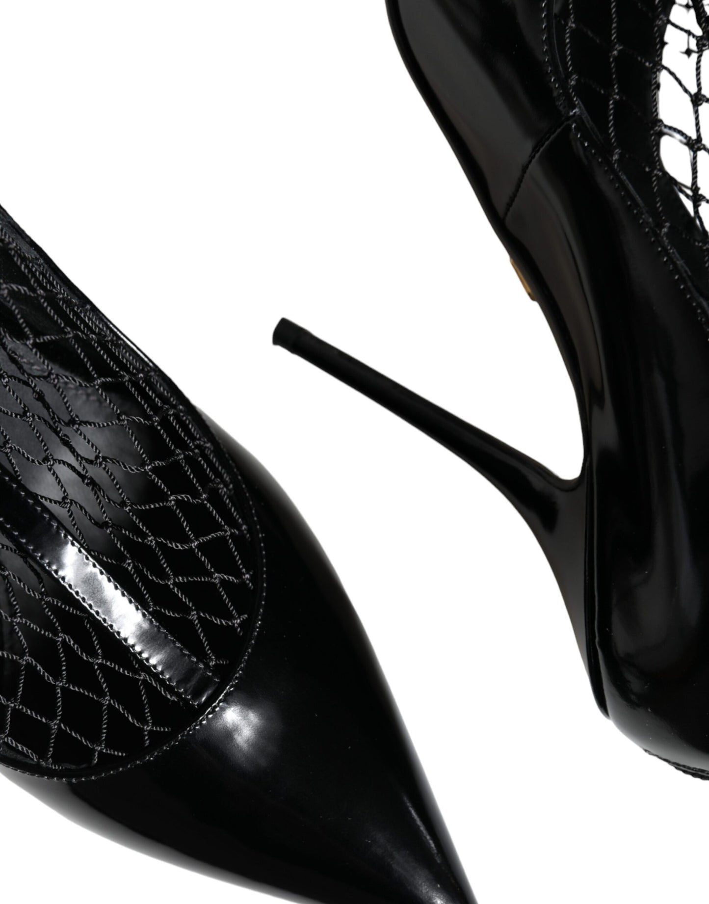 Black Mesh Patent Leather Heels Pumps Shoes-Dolce & Gabbana-LabelTerrace.com