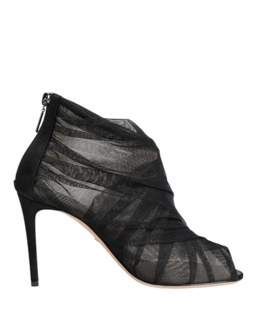 Black Mesh Stiletto Heels Ankle Boots Shoes-Dolce & Gabbana-LabelTerrace.com