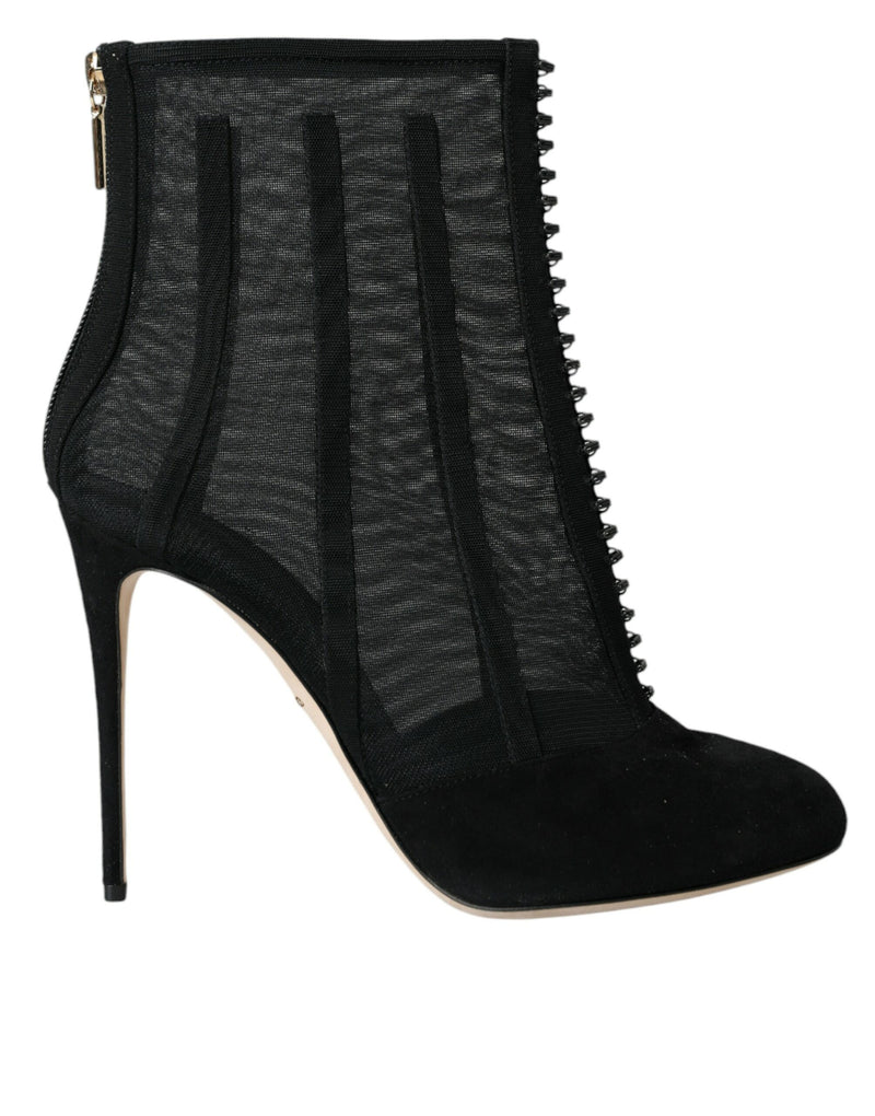 Black Mesh Stiletto Heels Ankle Boots Shoes-Dolce & Gabbana-LabelTerrace.com