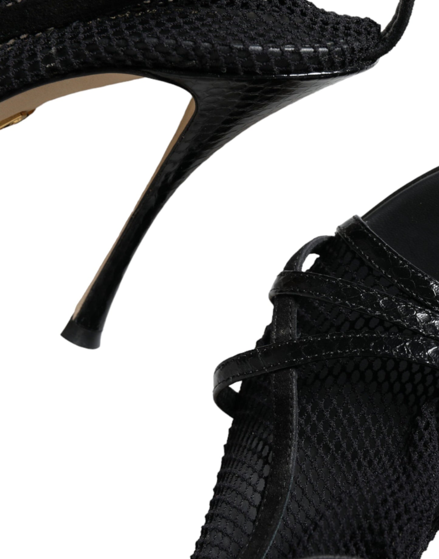 Black Mesh Stiletto Heels Sandals Shoes-Dolce & Gabbana-LabelTerrace.com