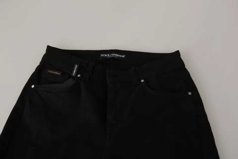 Black Mid Waist Slim Denim Cotton Stretch Jeans-Dolce & Gabbana-LabelTerrace.com
