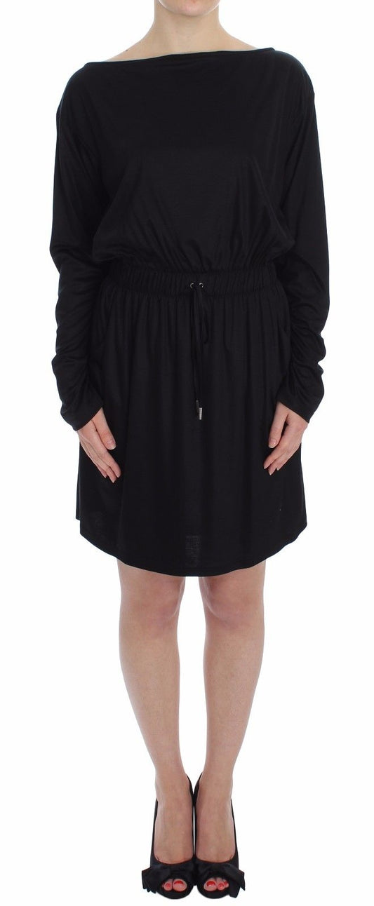 Black Modal Silk Shift Knee Dress-Versace Jeans-LabelTerrace.com