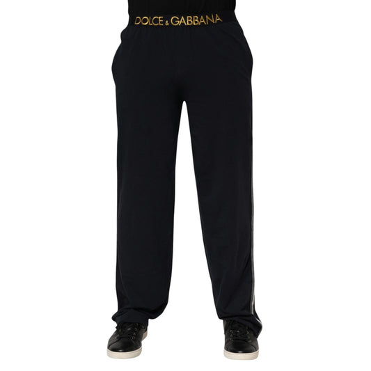 Black Modal Spandex Straight Logo Trouser Pants-Dolce & Gabbana-LabelTerrace.com