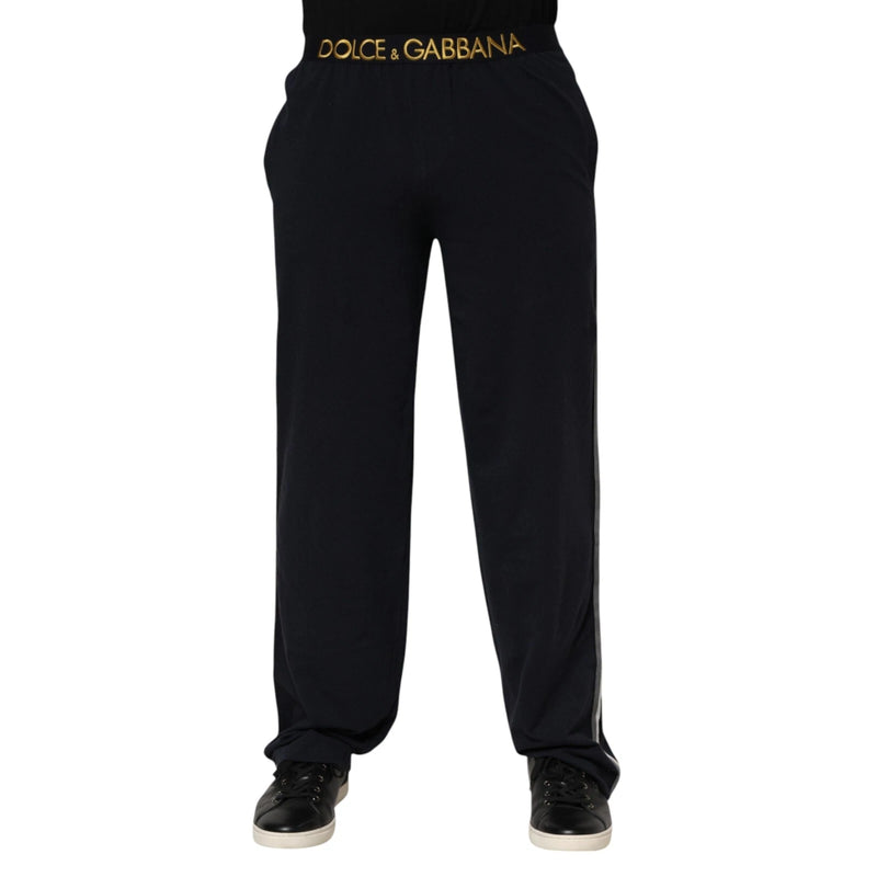 Black Modal Spandex Straight Logo Trouser Pants-Dolce & Gabbana-LabelTerrace.com