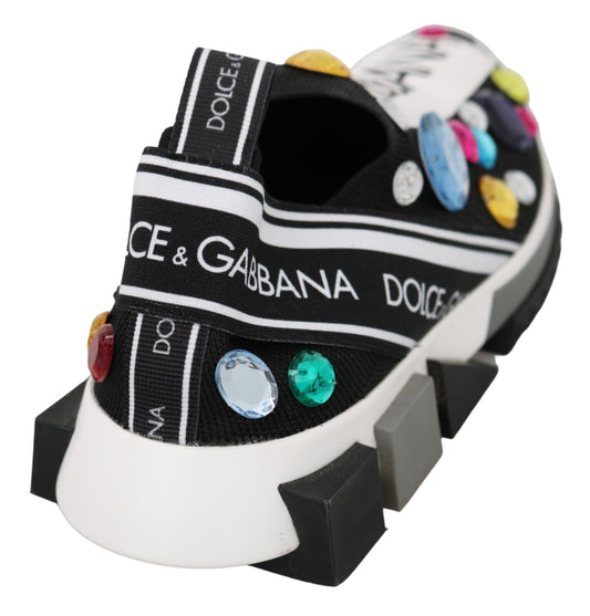 Black Multicolor Crystal Sneakers Shoes-Dolce & Gabbana-LabelTerrace.com