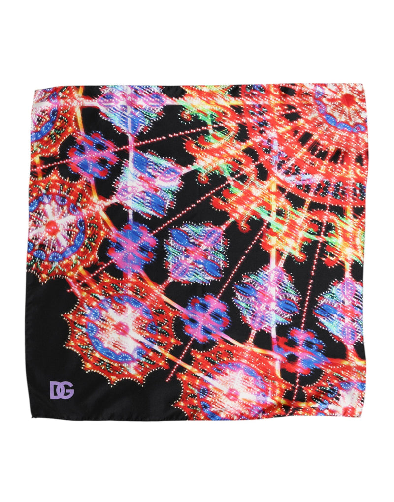 Black Multicolor Print Square Foulard Scarf-Dolce & Gabbana-LabelTerrace.com