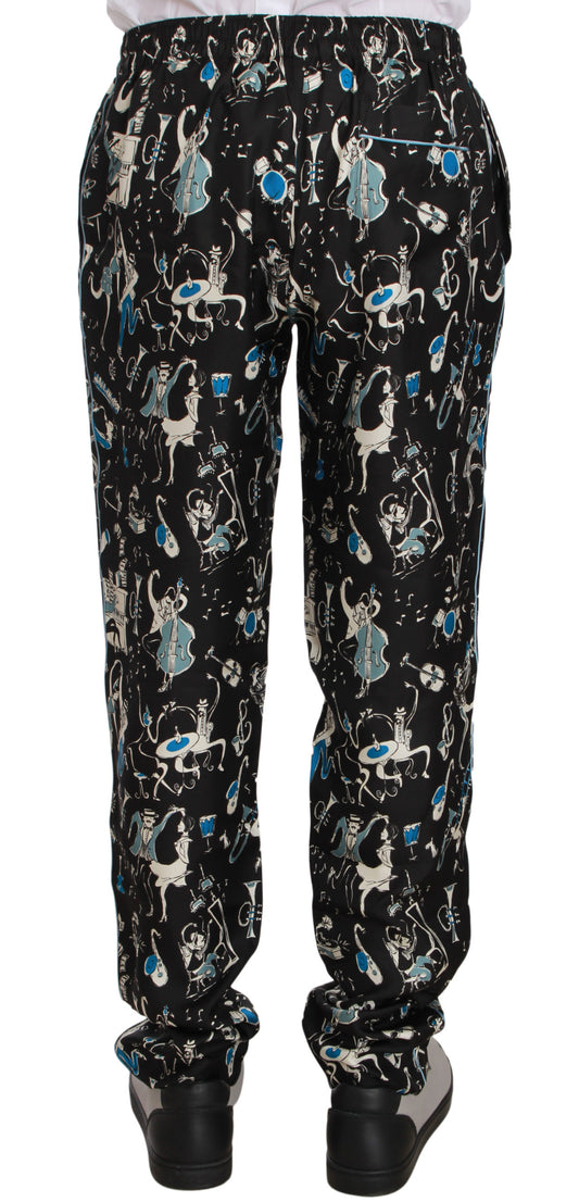 Black Musical Instrument Sleepwear Pants-Dolce & Gabbana-LabelTerrace.com