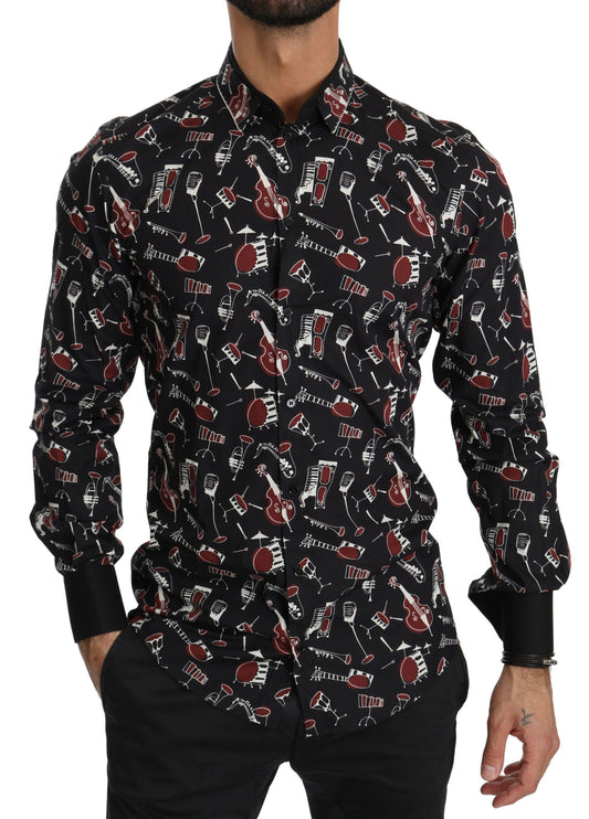 Black Musical Instrument Slim fit Shirt-Dolce & Gabbana-LabelTerrace.com