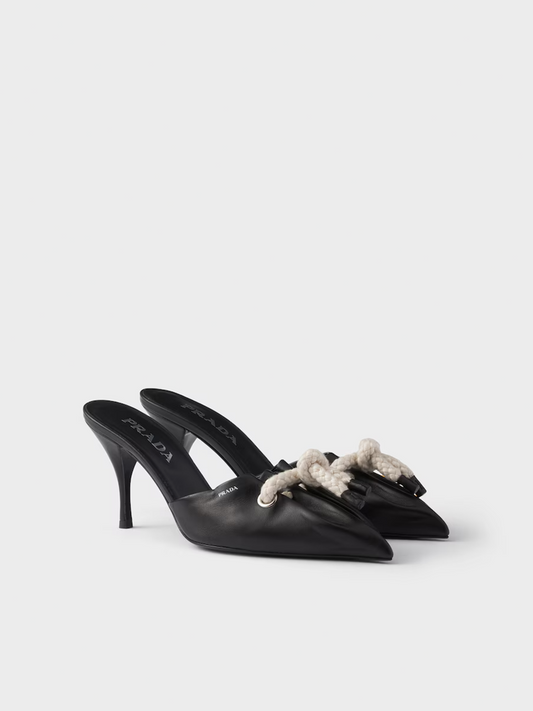Black Nappa Leather Rope Detail Sandals