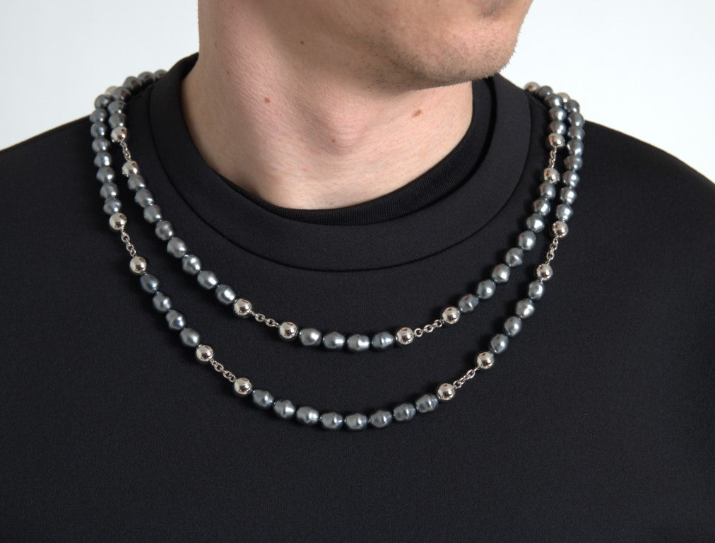 Black Necklace Embellished Polyester T-shirt-Dolce & Gabbana-LabelTerrace.com