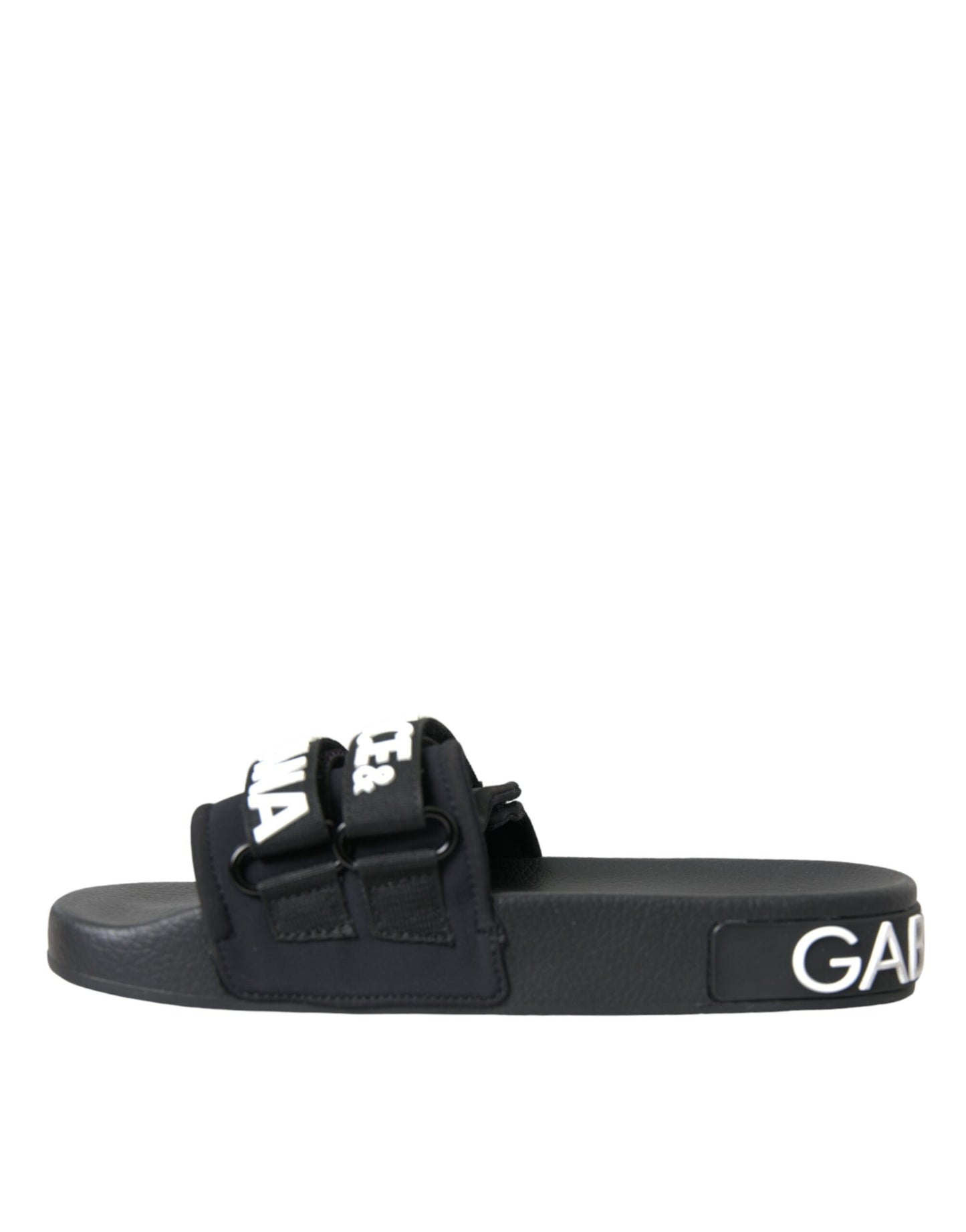 Black Neoprene Slides Flats Beachwear Shoes-Dolce & Gabbana-LabelTerrace.com