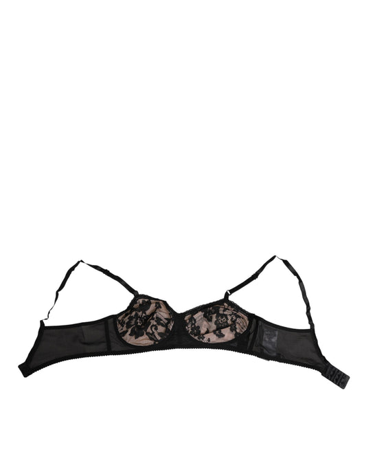 Black Nude Floral Lace Sheer Bra Underwear-Dolce & Gabbana-LabelTerrace.com