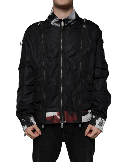 Black Nylon Full Zip Men Bomber Jacket-Dolce & Gabbana-LabelTerrace.com